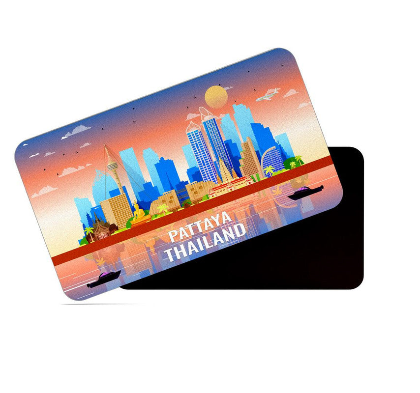 dhcrafts Rectangular Rubber Fridge Magnet / Magnetic Card Multicolor Thailand Pattaya Design Pack of 1 (8.6cm x 5.4cm)